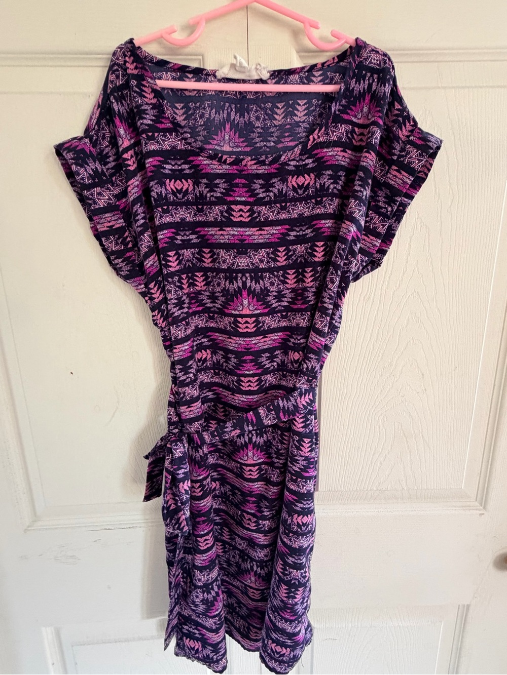Women’s Purple Pink Geometric Side-Tie Dress XS